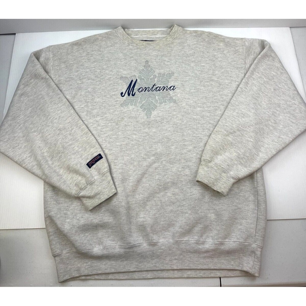 Vintage Montana Snowflake Sweater Adult X-Large Gray Pullover CrewNeck Jansport